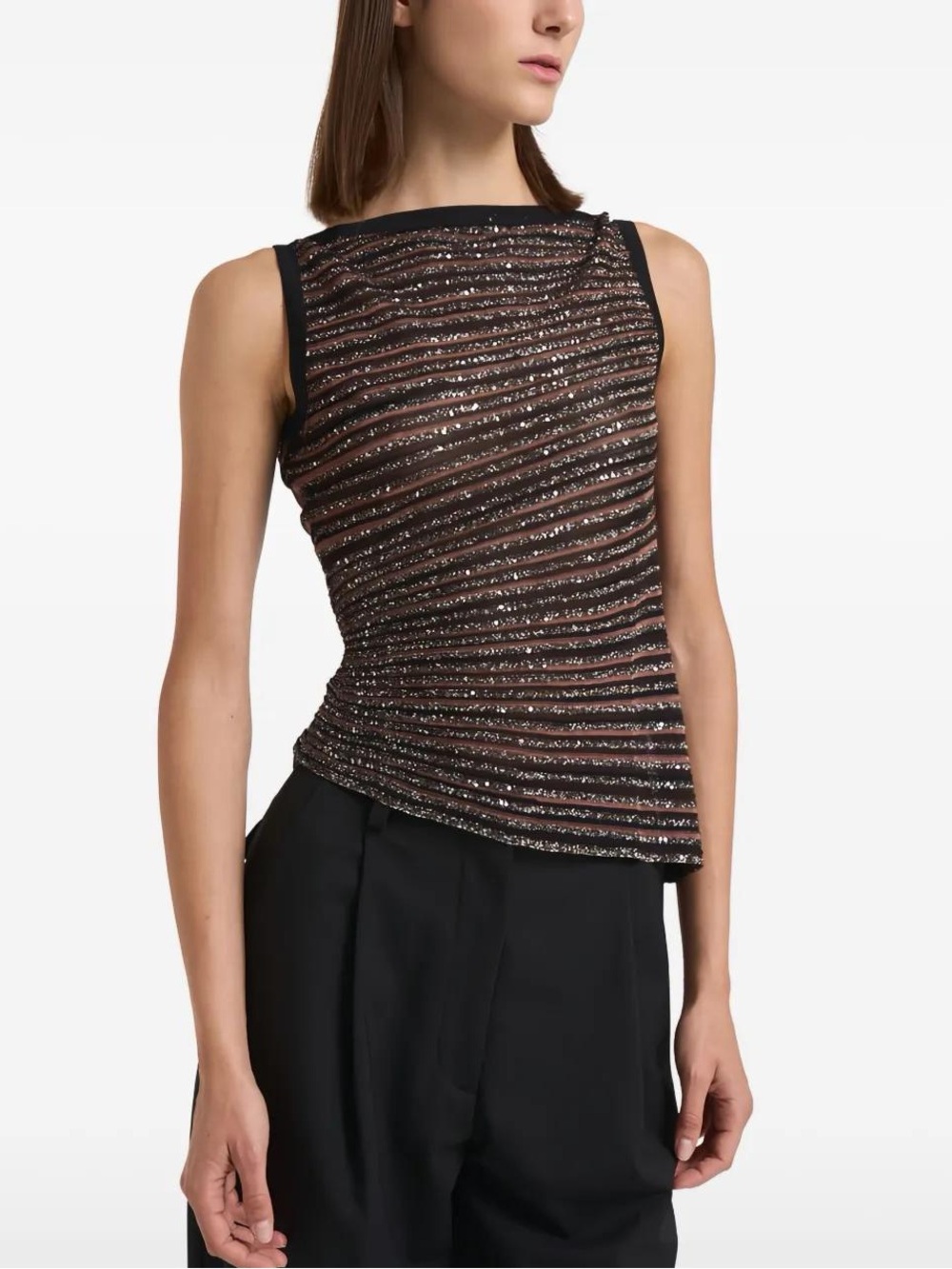 Missoni asymmetric sequin top in black and brown